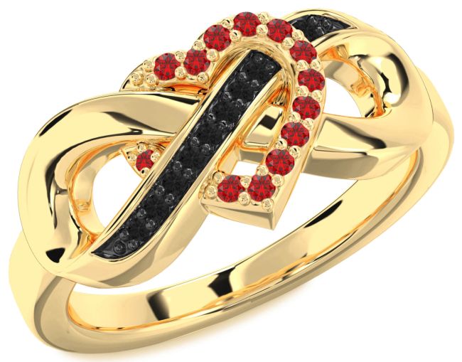 Black Diamond & Ruby Gold Silver Heart Infinity Promise Ring