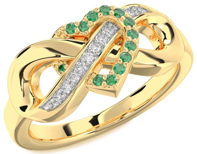 Emerald & Diamond Gold Heart Infinity Promise Ring