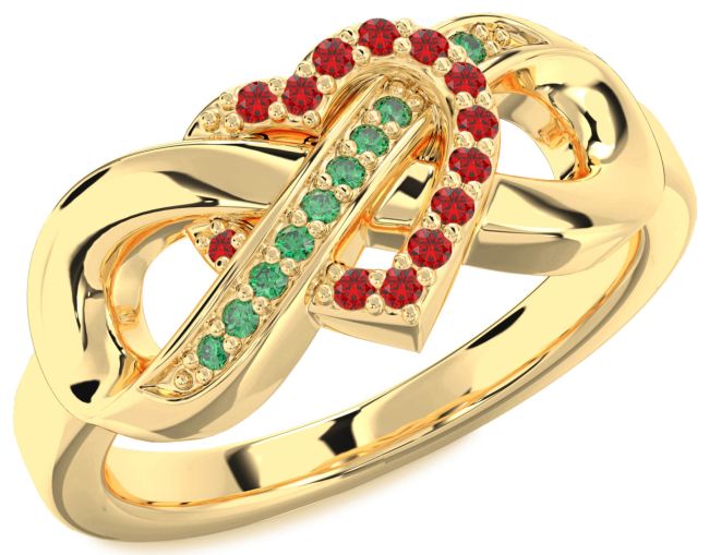 Emerald & Ruby Gold Heart Infinity Promise Ring