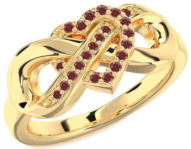 Garnet Gold Heart Infinity Ring