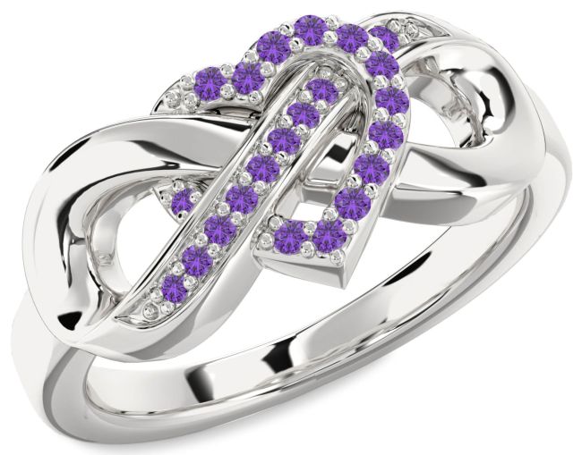 Amethyst Platinum Heart Infinity Ring