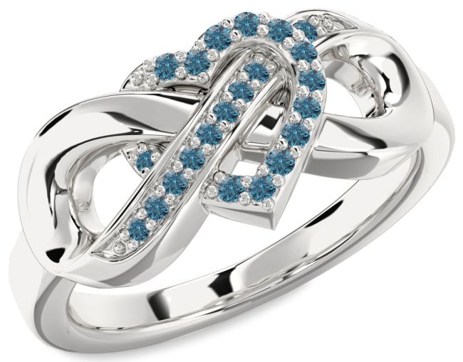 Blue Diamond Silver Heart Infinity Ring