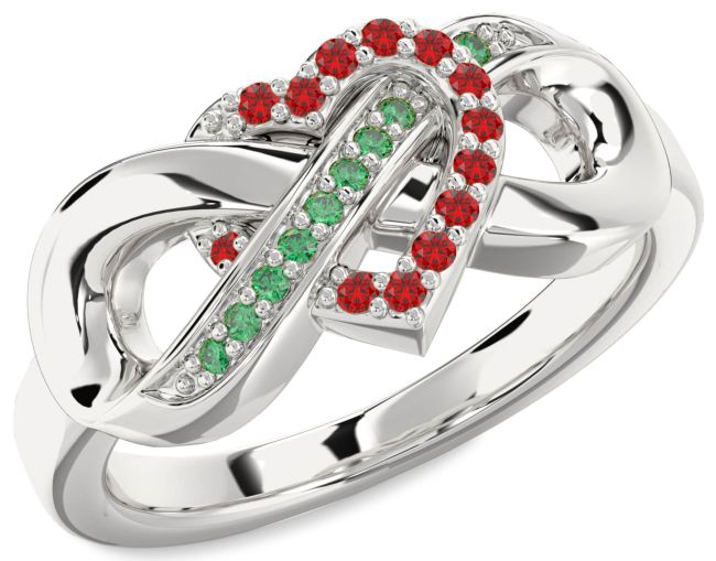 Emerald & Ruby Silver Heart Infinity Promise Ring