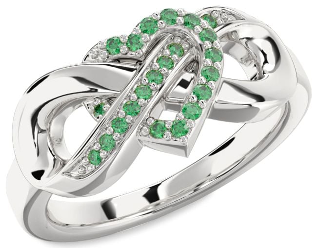Emerald Silver Heart Infinity Ring