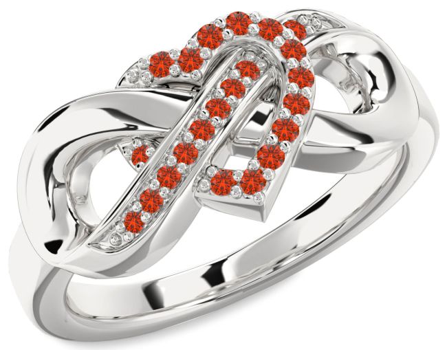 Fire Opal Silver Heart Infinity Ring