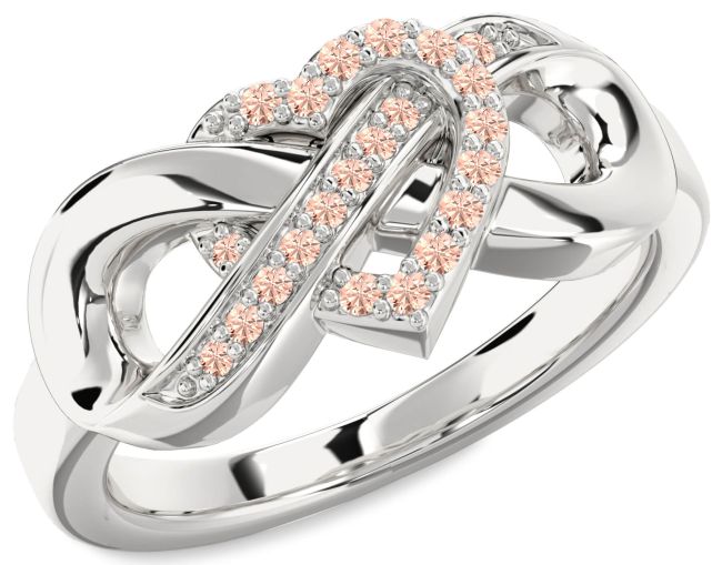 Morganite Silver Heart Infinity Ring