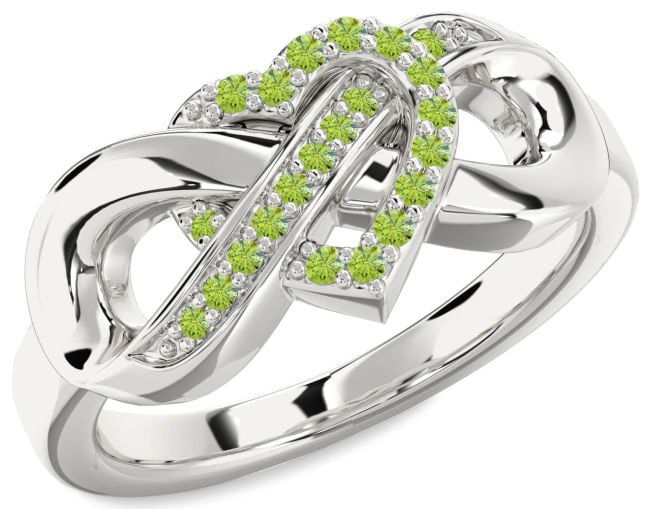 Peridot Silver Heart Infinity Ring
