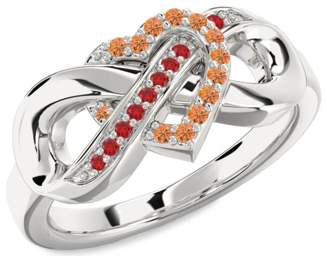 Ruby & Citrine Platinum Heart Infinity Promise Ring