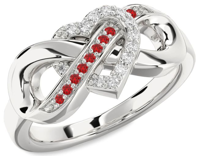 Diamond & Ruby Silver Heart Infinity Promise Ring