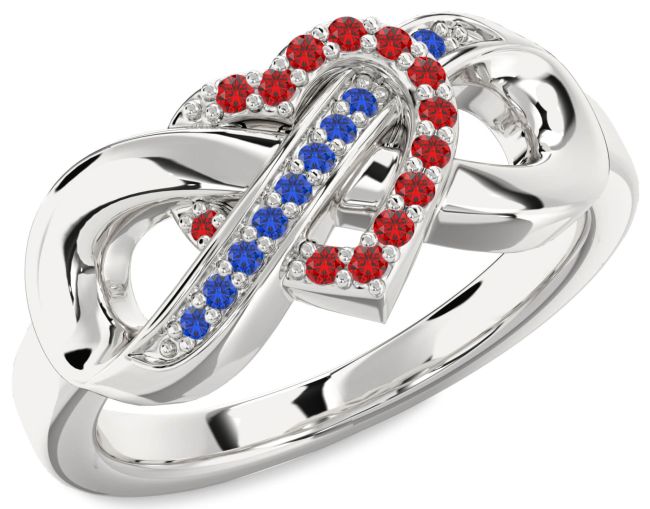 Blue Sapphire & Ruby Silver Heart Infinity Promise Ring