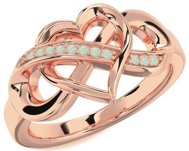Opal Rose Gold Silver Heart Infinity Ring