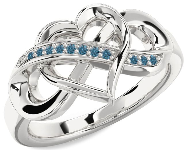 Blue Diamond Silver Heart Infinity Ring