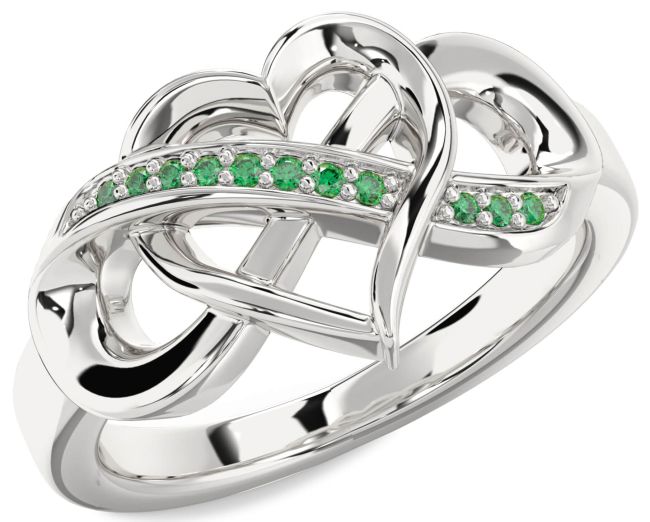 Emerald Silver Heart Infinity Ring