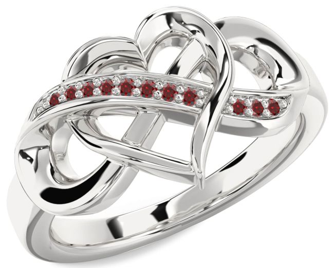 Garnet White Gold Heart Infinity Ring