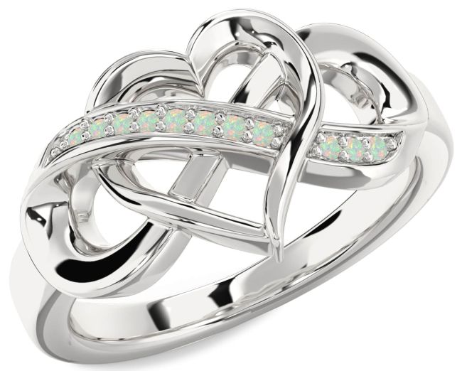 Opal Silver Heart Infinity Ring