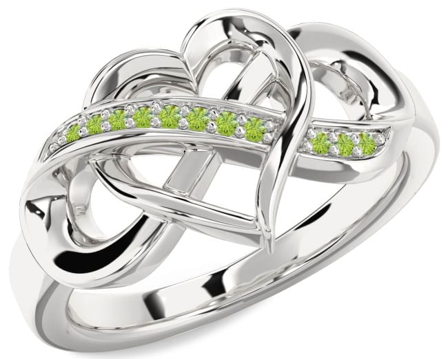 Peridot Silver Heart Infinity Ring