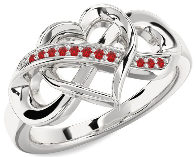 Ruby Silver Heart Infinity Ring