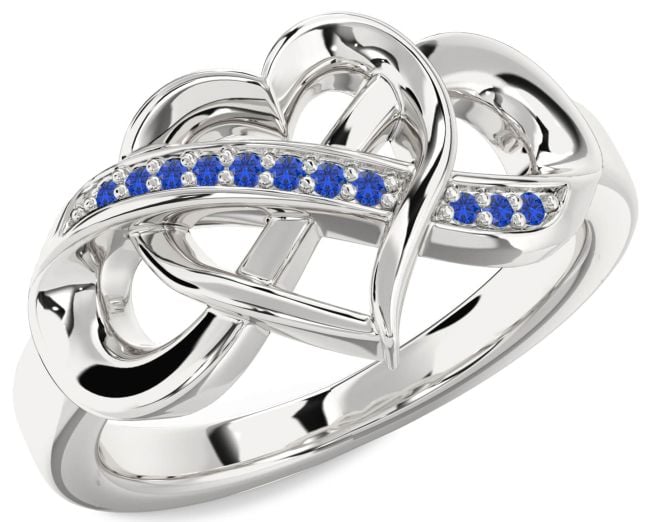 Blue Sapphire Silver Heart Infinity Ring