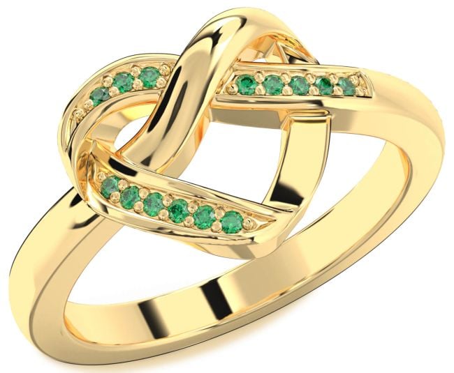 Emerald Gold Silver Heart Infinity Ring