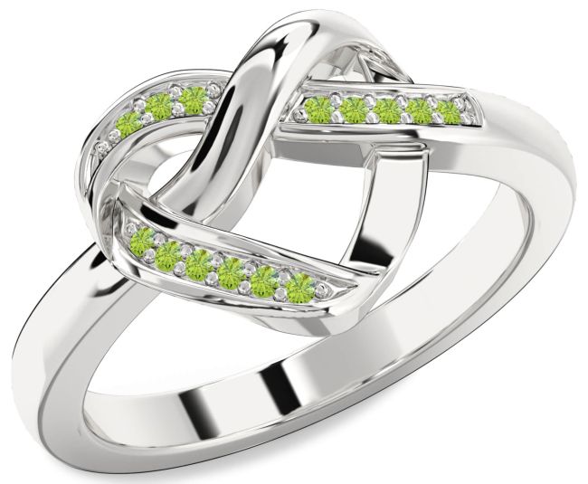 Peridot Silver Heart Infinity Ring