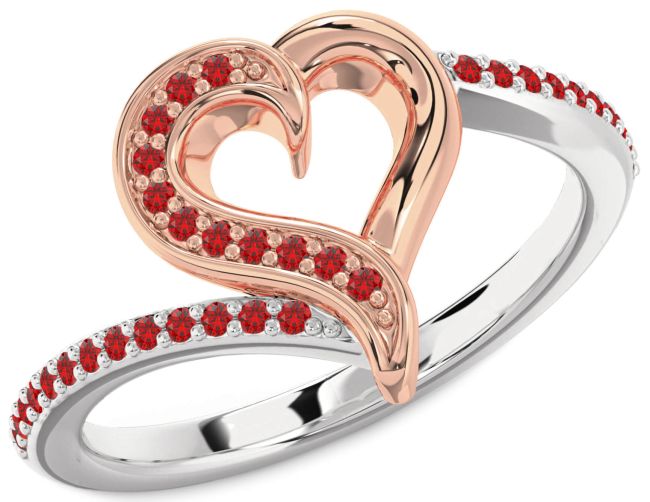 Ruby White Rose Gold Heart Ring