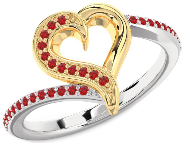 Ruby Gold Silver Heart Ring