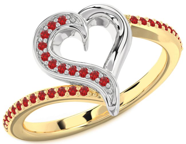 Ruby Gold Silver Heart Ring