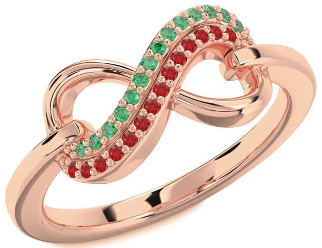 Emerald & Ruby Rose Gold Infinity Round Promise Ring