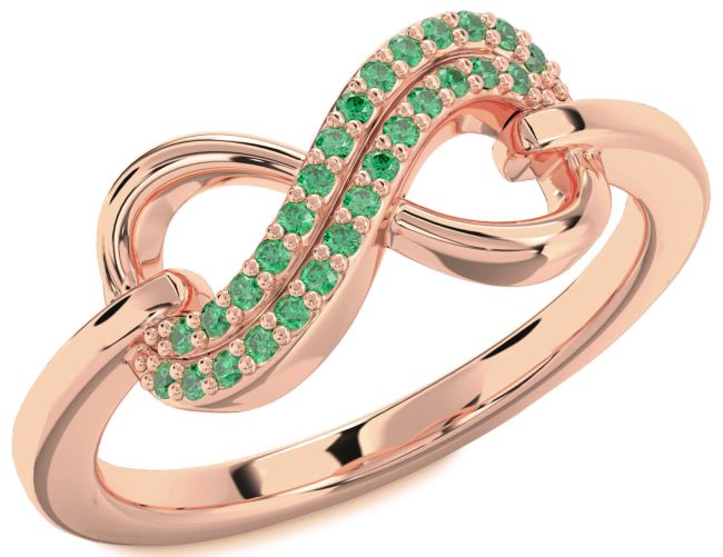 Emerald Rose Gold Silver Infinity Round Ring