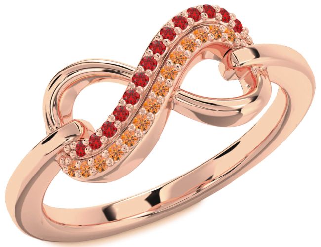 Ruby & Citrine Rose Gold Silver Infinity Round Promise Ring