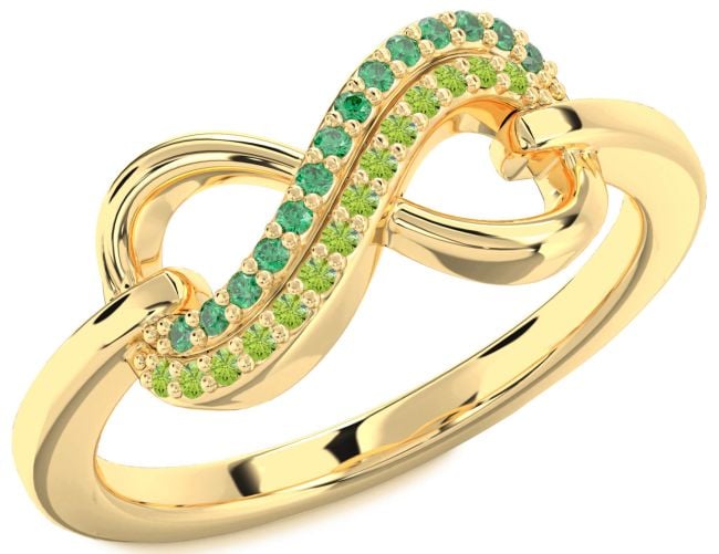Emerald & Peridot Gold Silver Infinity Round Promise Ring