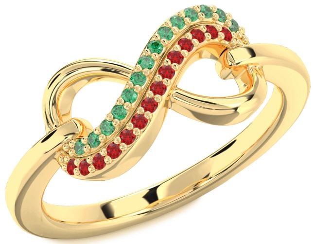 Emerald & Ruby Gold Infinity Round Promise Ring
