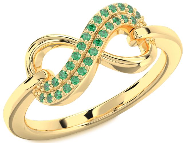 Emerald Gold Silver Infinity Round Ring