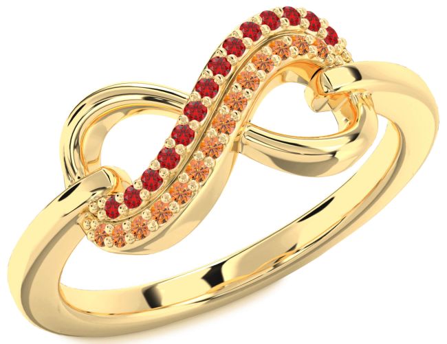 Ruby & Citrine Gold Infinity Round Promise Ring
