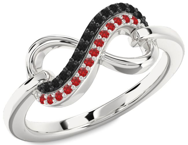 Black Diamond & Ruby Silver Infinity Round Promise Ring