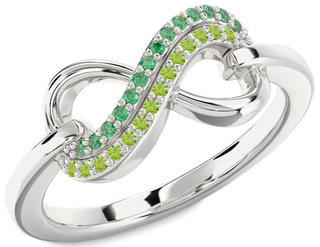 Emerald & Peridot Silver Infinity Round Promise Ring