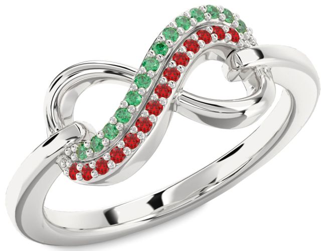 Emerald & Ruby Platinum Infinity Round Promise Ring