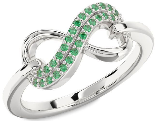 Emerald White Gold Infinity Round Ring