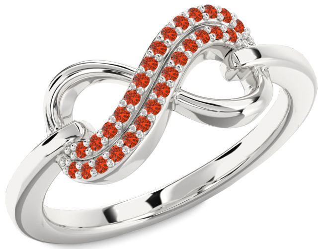 Fire Opal Platinum Infinity Round Ring