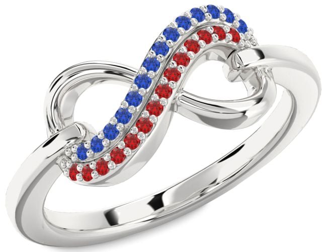 Blue Sapphire & Ruby Silver Infinity Round Promise Ring