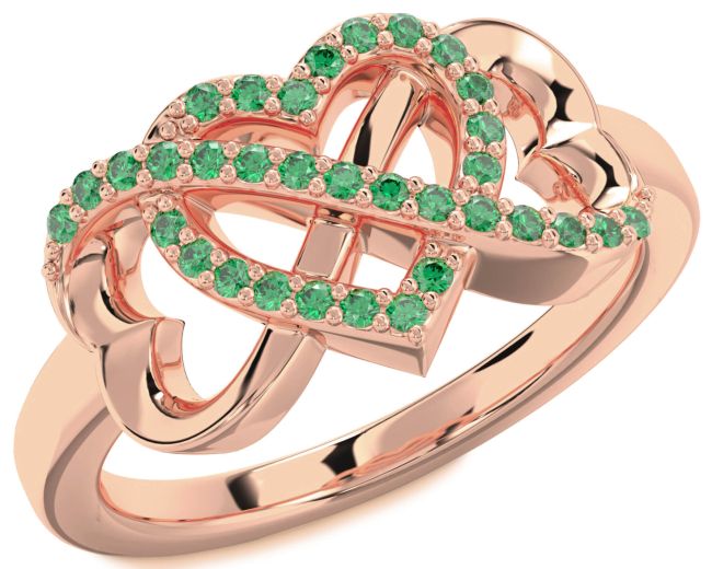 Emerald Rose Gold Silver Heart Infinity Ring