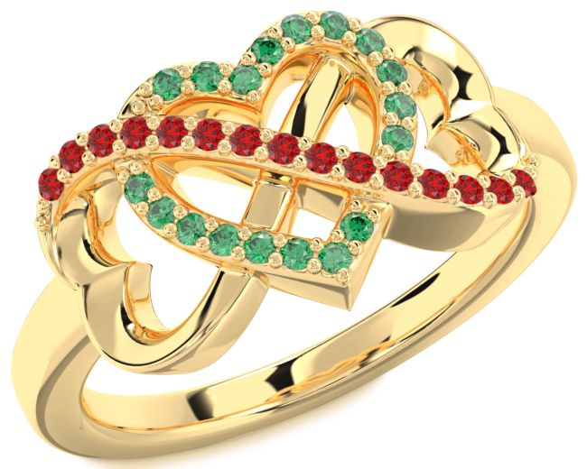 Emerald & Ruby Gold Silver Heart Infinity Promise Ring