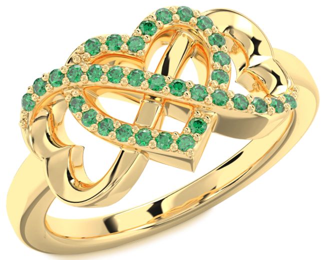 Emerald Gold Silver Heart Infinity Ring