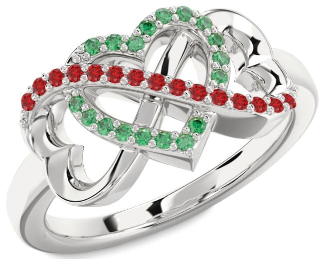 Emerald & Ruby Silver Heart Infinity Promise Ring