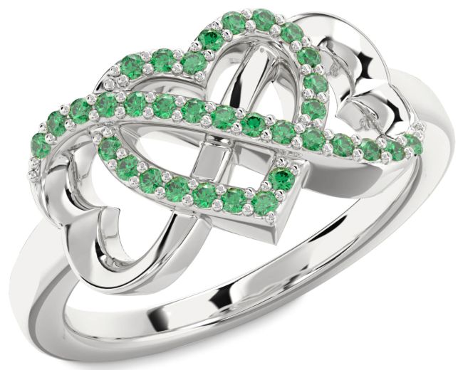 Emerald White Gold Heart Infinity Ring