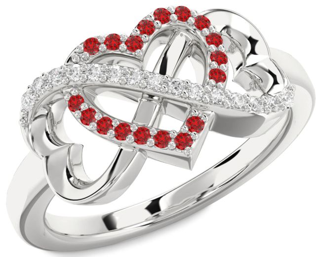 Diamond & Ruby Silver Heart Infinity Promise Ring