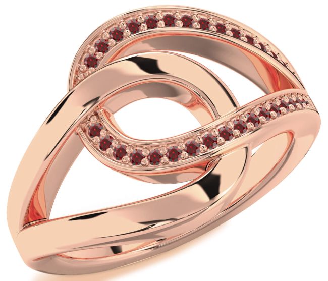Garnet Rose Gold Silver Interlock Knot Ring