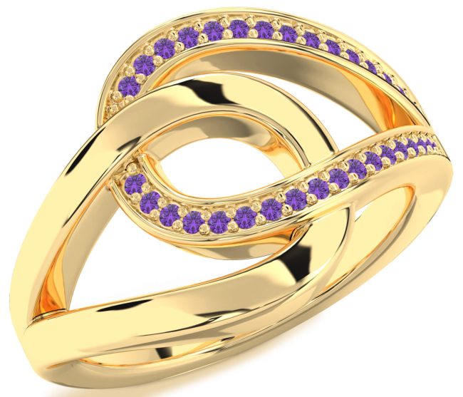 Amethyst Gold Silver Interlock Knot Ring