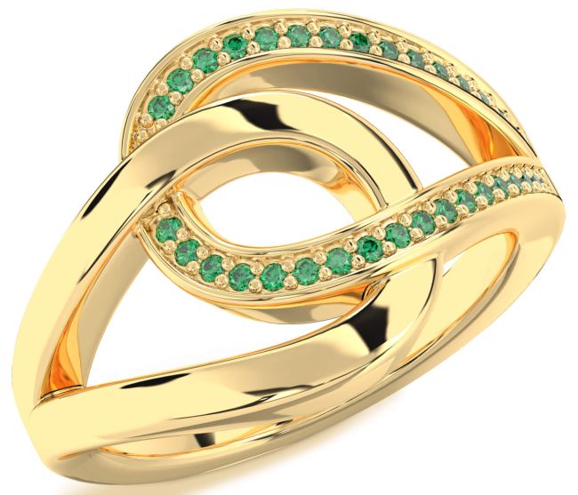 Emerald Gold Interlock Knot Ring