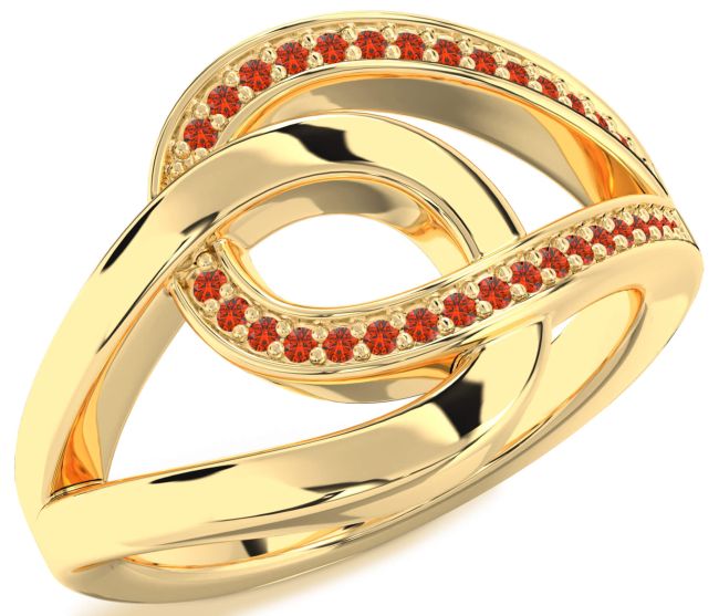 Fire Opal Gold Silver Interlock Knot Ring